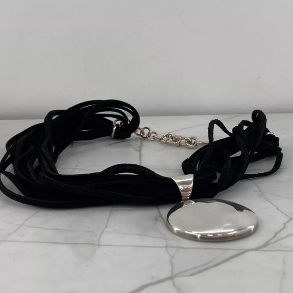 Silpada Village Black Suede Multi Strand Sterling Silver Disc Pendant Necklace - Picture 7 of 12